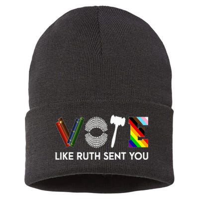 Funny Vote Like Ruth Sent You Gavel Feminists Lgbt Pride Sustainable Knit Beanie