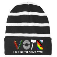 Funny Vote Like Ruth Sent You Gavel Feminists Lgbt Pride Striped Beanie with Solid Band