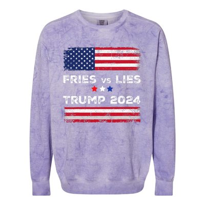 Fries Vs Lies Trump 2024 French Fries Trump Vance 2024 Vintage Design Colorblast Crewneck Sweatshirt