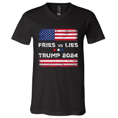 Fries Vs Lies Trump 2024 French Fries Trump Vance 2024 Vintage Design V-Neck T-Shirt