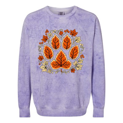 Fall Vine Leaf Dog Paw Print Autumn Maple Leaf Thanksgiving Colorblast Crewneck Sweatshirt