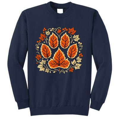 Fall Vine Leaf Dog Paw Print Autumn Maple Leaf Thanksgiving Tall Sweatshirt