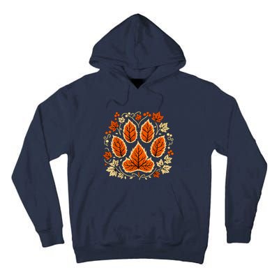 Fall Vine Leaf Dog Paw Print Autumn Maple Leaf Thanksgiving Tall Hoodie