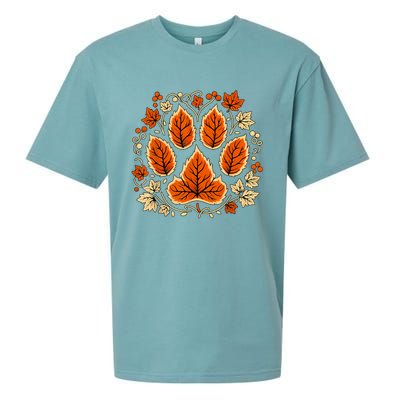 Fall Vine Leaf Dog Paw Print Autumn Maple Leaf Thanksgiving Sueded Cloud Jersey T-Shirt