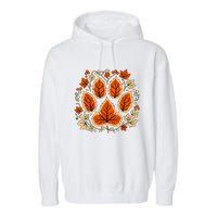 Fall Vine Leaf Dog Paw Print Autumn Maple Leaf Thanksgiving Garment-Dyed Fleece Hoodie