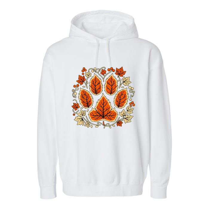 Fall Vine Leaf Dog Paw Print Autumn Maple Leaf Thanksgiving Garment-Dyed Fleece Hoodie