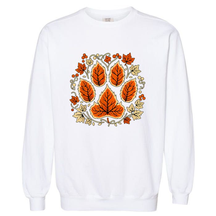 Fall Vine Leaf Dog Paw Print Autumn Maple Leaf Thanksgiving Garment-Dyed Sweatshirt