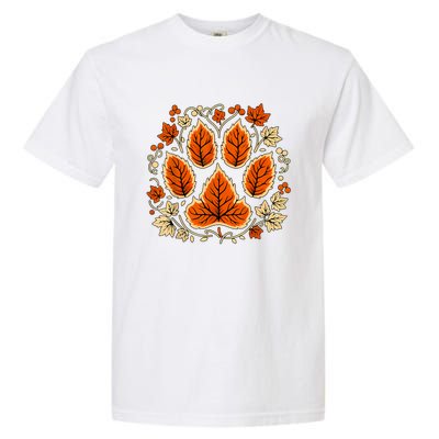 Fall Vine Leaf Dog Paw Print Autumn Maple Leaf Thanksgiving Garment-Dyed Heavyweight T-Shirt