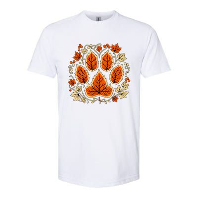 Fall Vine Leaf Dog Paw Print Autumn Maple Leaf Thanksgiving Softstyle CVC T-Shirt