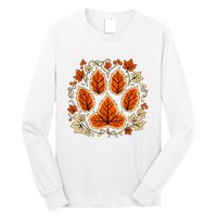 Fall Vine Leaf Dog Paw Print Autumn Maple Leaf Thanksgiving Long Sleeve Shirt