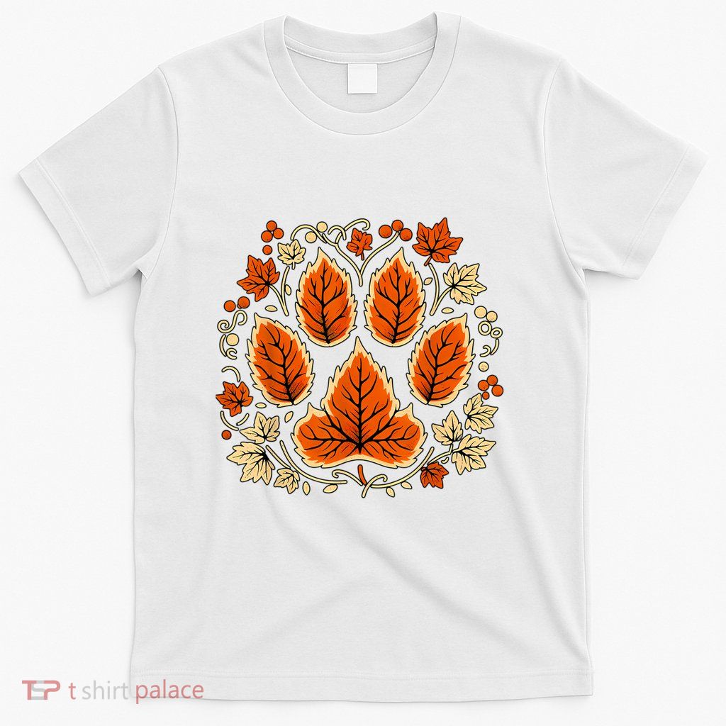 Fall Vine Leaf Dog Paw Print Autumn Maple Leaf Thanksgiving T-Shirt
