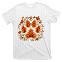 Fall Vine Leaf Dog Paw Print Autumn Maple Leaf Thanksgiving T-Shirt