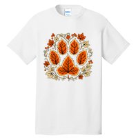 Fall Vine Leaf Dog Paw Print Autumn Maple Leaf Thanksgiving Tall T-Shirt