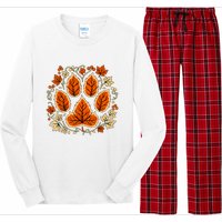 Fall Vine Leaf Dog Paw Print Autumn Maple Leaf Thanksgiving Long Sleeve Pajama Set