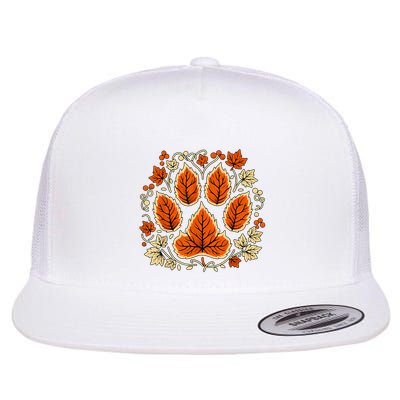 Fall Vine Leaf Dog Paw Print Autumn Maple Leaf Thanksgiving Flat Bill Trucker Hat