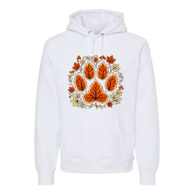 Fall Vine Leaf Dog Paw Print Autumn Maple Leaf Thanksgiving Premium Hoodie