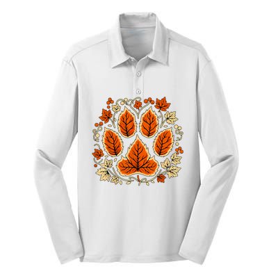 Fall Vine Leaf Dog Paw Print Autumn Maple Leaf Thanksgiving Silk Touch Performance Long Sleeve Polo