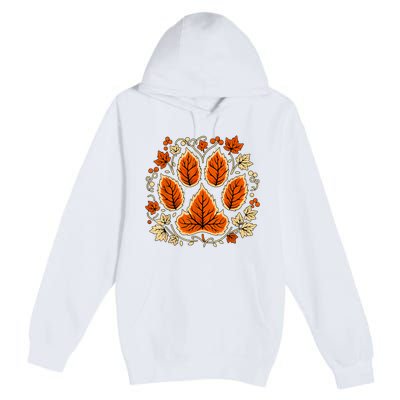 Fall Vine Leaf Dog Paw Print Autumn Maple Leaf Thanksgiving Premium Pullover Hoodie