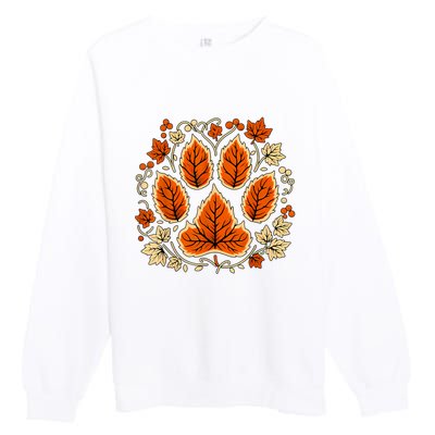 Fall Vine Leaf Dog Paw Print Autumn Maple Leaf Thanksgiving Premium Crewneck Sweatshirt