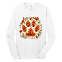 Fall Vine Leaf Dog Paw Print Autumn Maple Leaf Thanksgiving Tall Long Sleeve T-Shirt