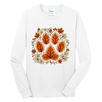 Fall Vine Leaf Dog Paw Print Autumn Maple Leaf Thanksgiving Tall Long Sleeve T-Shirt