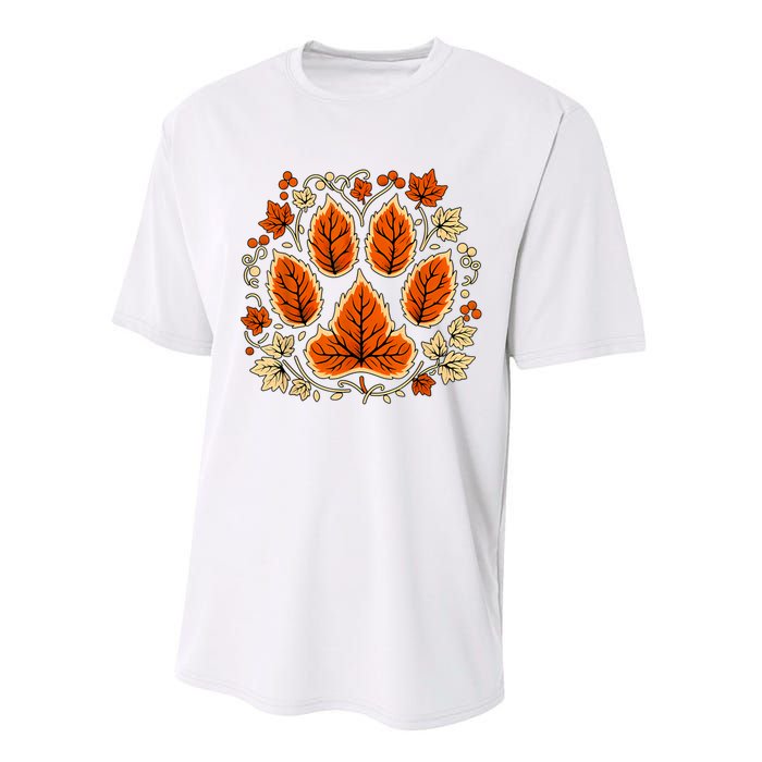 Fall Vine Leaf Dog Paw Print Autumn Maple Leaf Thanksgiving Performance Sprint T-Shirt