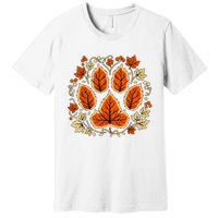 Fall Vine Leaf Dog Paw Print Autumn Maple Leaf Thanksgiving Premium T-Shirt