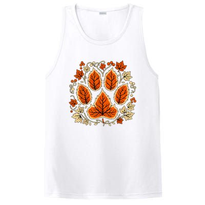 Fall Vine Leaf Dog Paw Print Autumn Maple Leaf Thanksgiving PosiCharge Competitor Tank