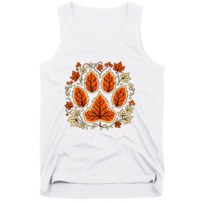 Fall Vine Leaf Dog Paw Print Autumn Maple Leaf Thanksgiving Tank Top