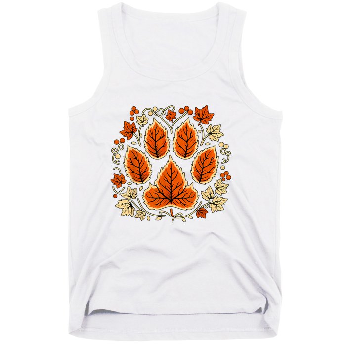 Fall Vine Leaf Dog Paw Print Autumn Maple Leaf Thanksgiving Tank Top