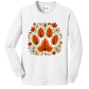 Fall Vine Leaf Dog Paw Print Autumn Maple Leaf Thanksgiving Kids Long Sleeve Shirt