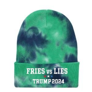 Fries Vs Lies Trump 2024 French Fries Trump Vance 2024 Tie Dye 12in Knit Beanie