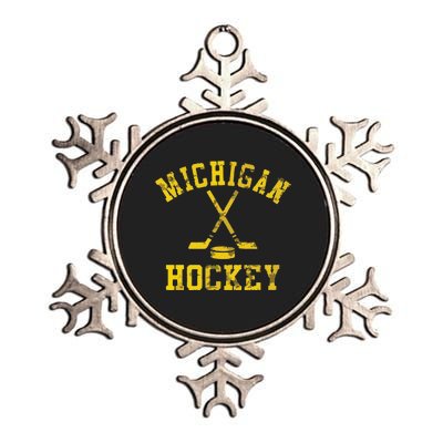 Funny Vintage Michigan Hockey Metallic Star Ornament