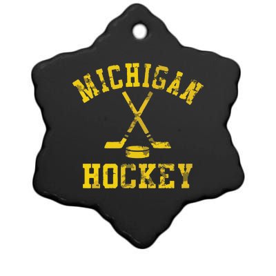 Funny Vintage Michigan Hockey Ceramic Star Ornament