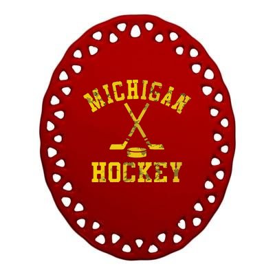 Funny Vintage Michigan Hockey Ceramic Oval Ornament