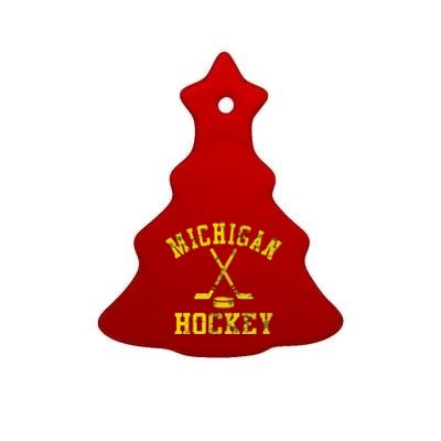 Funny Vintage Michigan Hockey Ceramic Tree Ornament