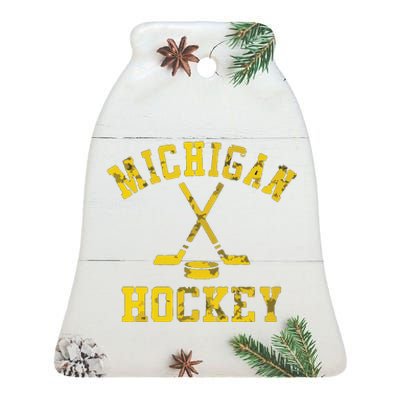 Funny Vintage Michigan Hockey Ceramic Bell Ornament