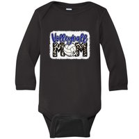 funny Volleyball Mom Blue Leopard Volleyball Coach Team Baby Long Sleeve Bodysuit