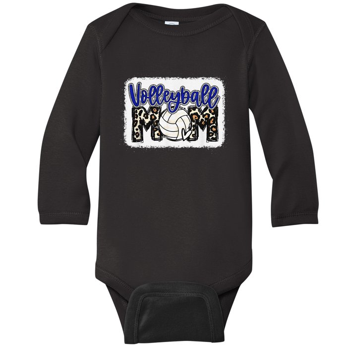 funny Volleyball Mom Blue Leopard Volleyball Coach Team Baby Long Sleeve Bodysuit