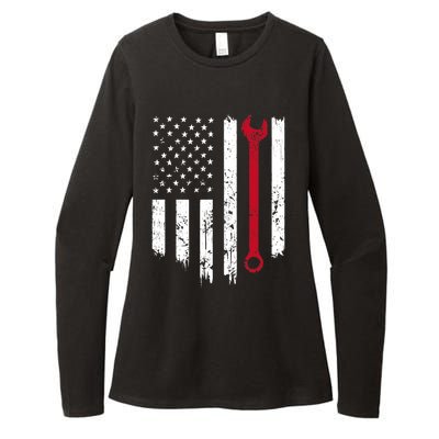 Funny Vintage Mechanic Distressed American Flag Gift Womens CVC Long Sleeve Shirt