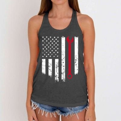 Funny Vintage Mechanic Distressed American Flag Gift Women's Knotted Racerback Tank