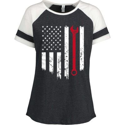 Funny Vintage Mechanic Distressed American Flag Gift Enza Ladies Jersey Colorblock Tee