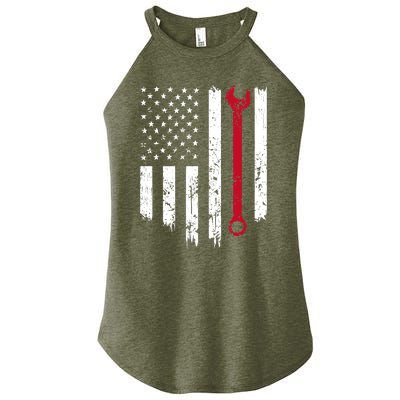 Funny Vintage Mechanic Distressed American Flag Gift Women's Perfect Tri Rocker Tank