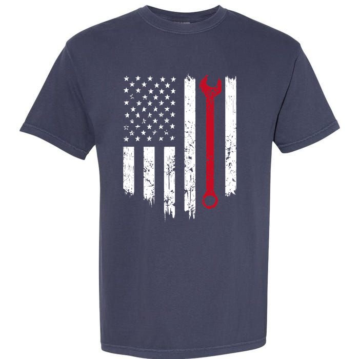 Funny Vintage Mechanic Distressed American Flag Gift Garment-Dyed Heavyweight T-Shirt