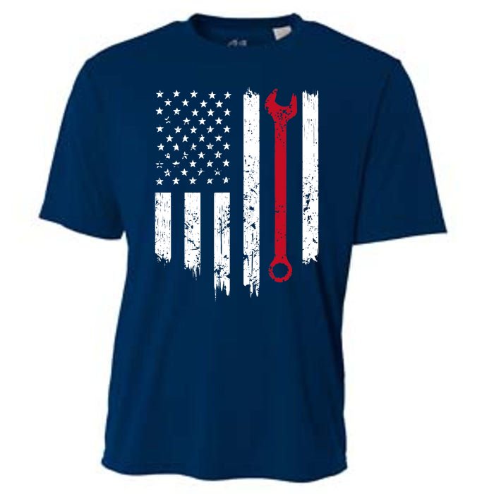 Funny Vintage Mechanic Distressed American Flag Gift Cooling Performance Crew T-Shirt