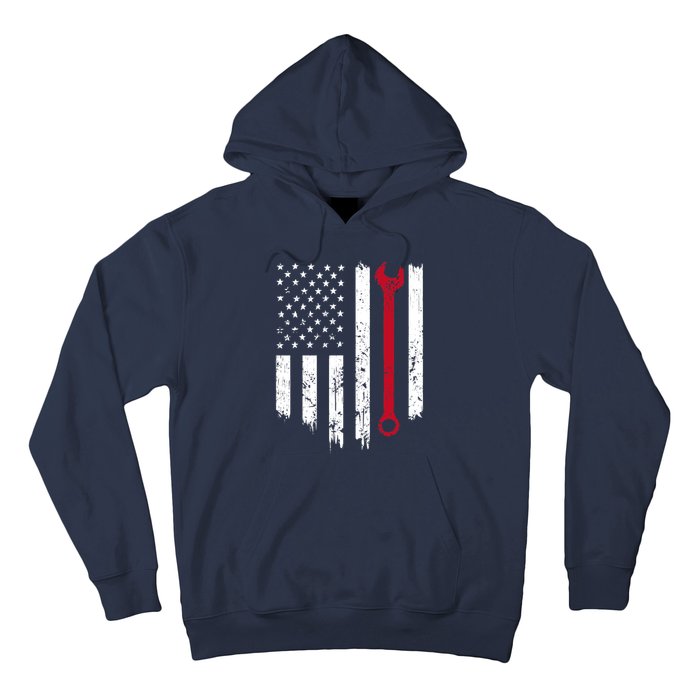 Funny Vintage Mechanic Distressed American Flag Gift Hoodie