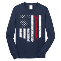 Funny Vintage Mechanic Distressed American Flag Gift Long Sleeve Shirt