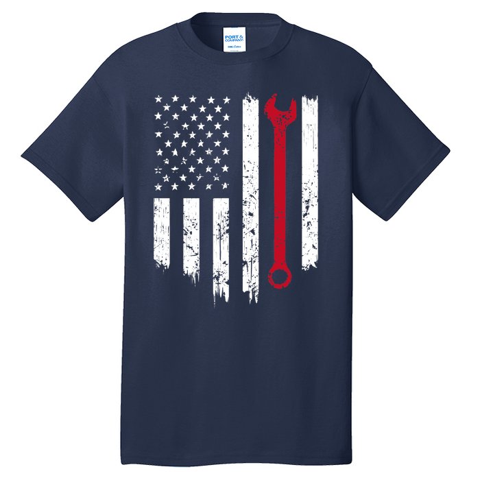 Funny Vintage Mechanic Distressed American Flag Gift Tall T-Shirt