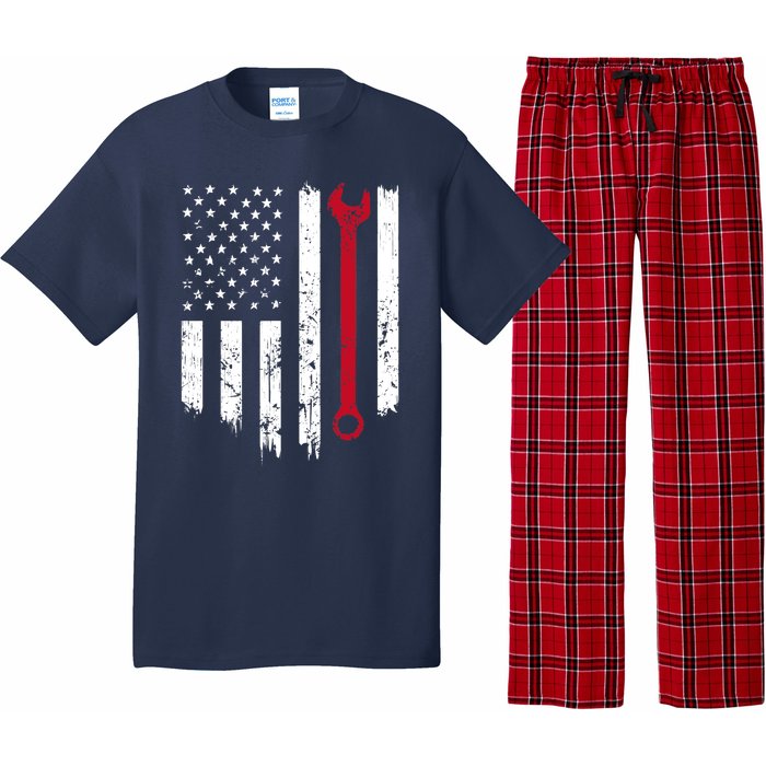 Funny Vintage Mechanic Distressed American Flag Gift Pajama Set