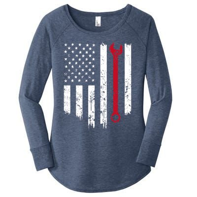 Funny Vintage Mechanic Distressed American Flag Gift Women's Perfect Tri Tunic Long Sleeve Shirt